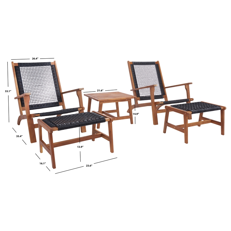 Safavieh Chantelle Wood and Fabric Living Set in Natural / Black