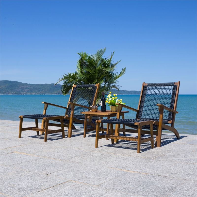 Safavieh Chantelle Wood and Fabric Living Set in Natural / Black