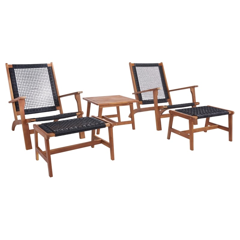 Safavieh Chantelle Wood and Fabric Living Set in Natural / Black