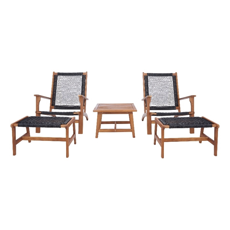 Safavieh Chantelle Wood and Fabric Living Set in Natural / Black