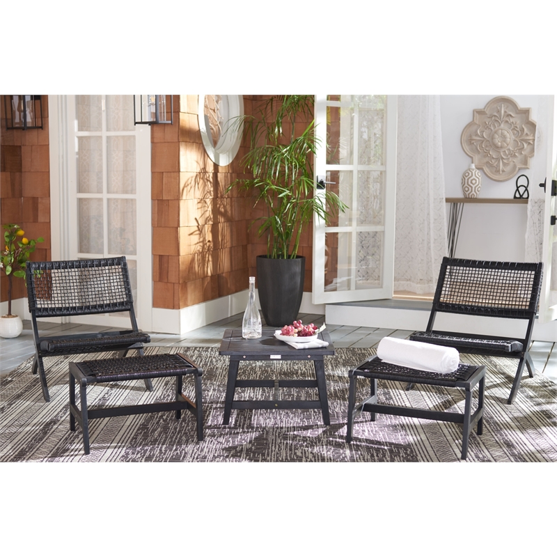 Safavieh Casella Wood and Fabric Living Set  in Black / Black