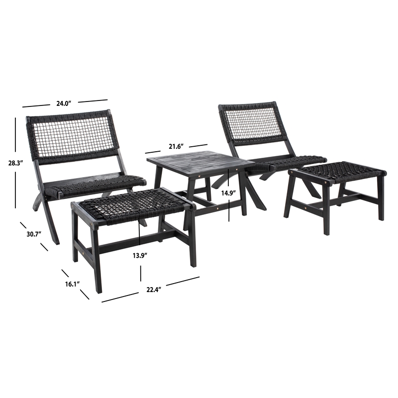 Safavieh Casella Wood and Fabric Living Set  in Black / Black