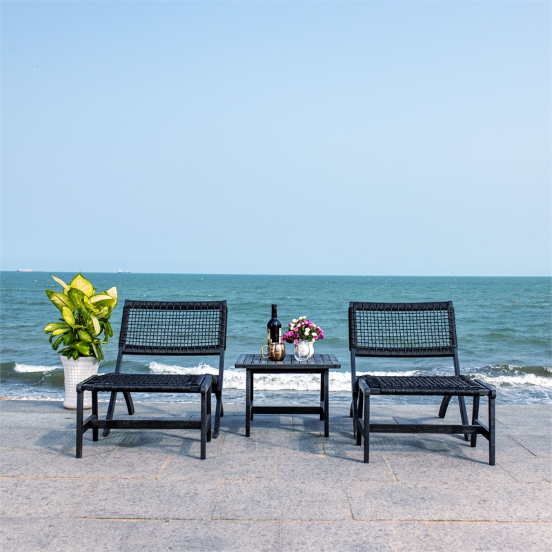 Safavieh Casella Wood and Fabric Living Set  in Black / Black