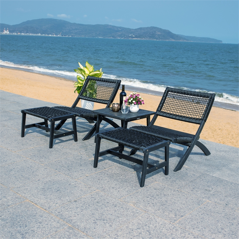 Safavieh Casella Wood and Fabric Living Set  in Black / Black