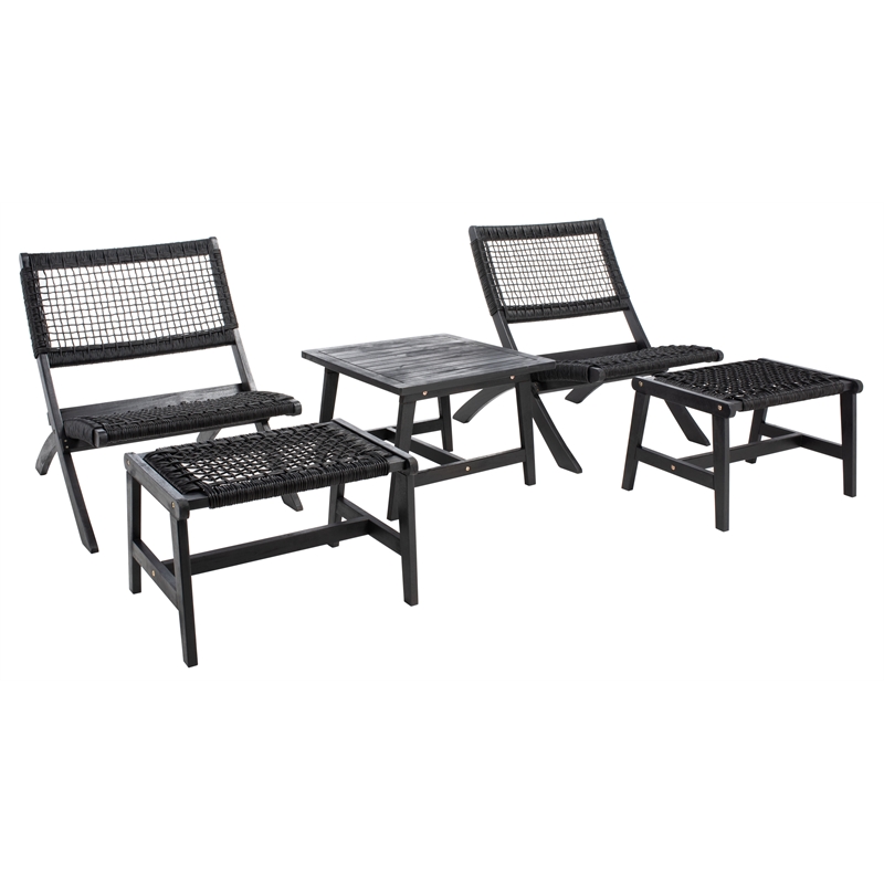 Safavieh Casella Wood and Fabric Living Set  in Black / Black