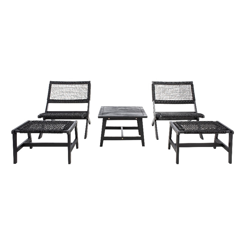 Safavieh Casella Wood and Fabric Living Set  in Black / Black