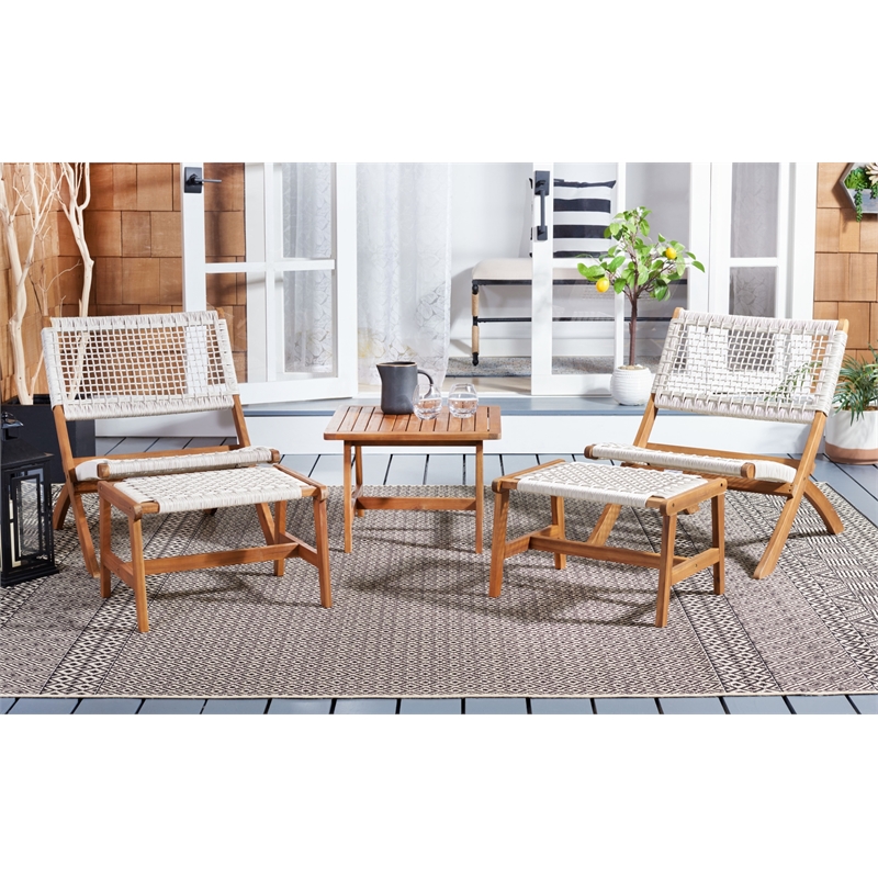 Safavieh Casella Wood and Fabric Living Set  in Natural / White