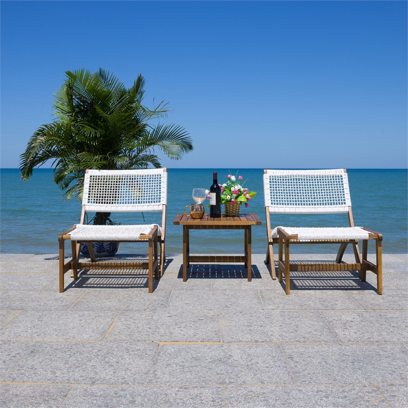 Safavieh Casella Wood and Fabric Living Set  in Natural / White