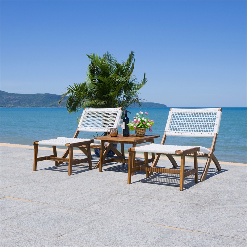 Safavieh Casella Wood and Fabric Living Set  in Natural / White