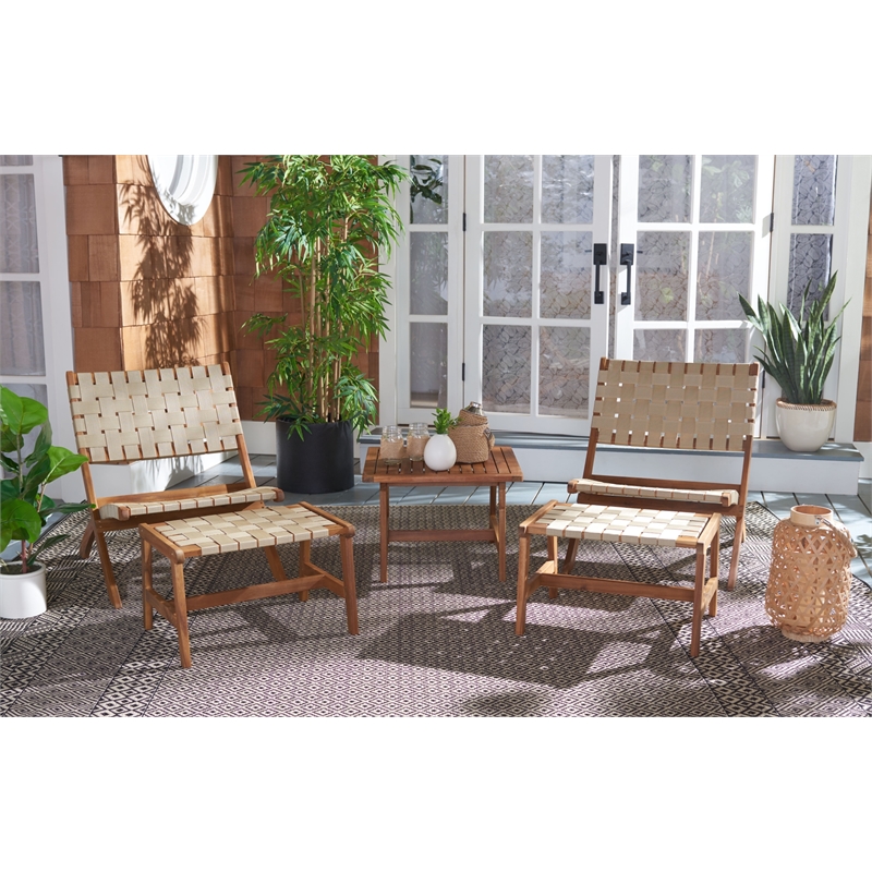 Safavieh Darryl Wood and Fabric Living Set in Natural / Natural