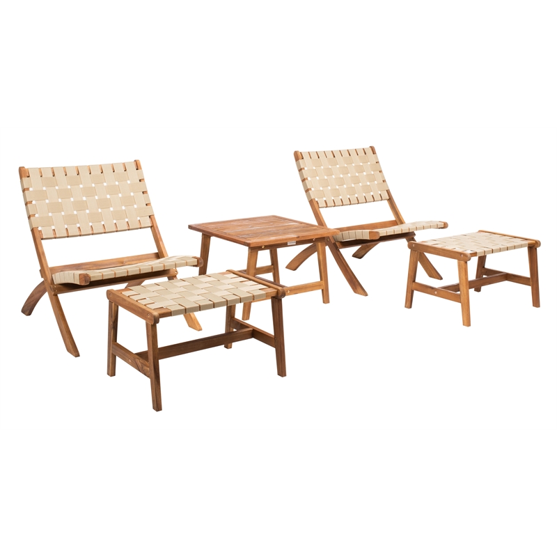 Safavieh Darryl Wood and Fabric Living Set in Natural / Natural