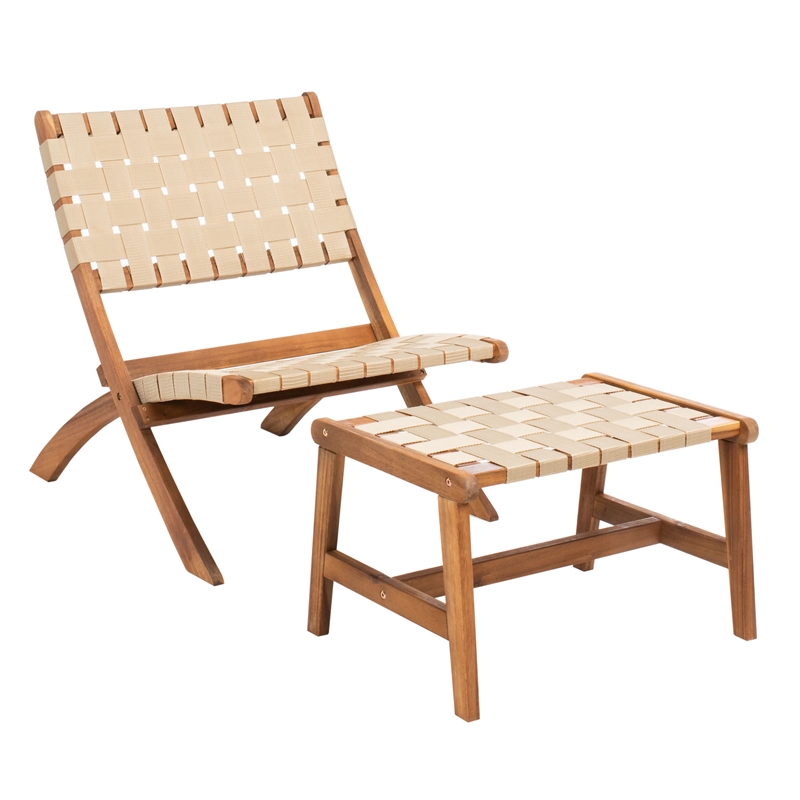 Safavieh Darryl Wood and Fabric Living Set in Natural / Natural