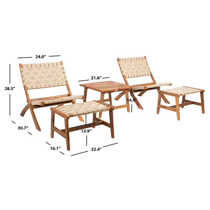 Safavieh Darryl Wood and Fabric Living Set in Natural / Natural