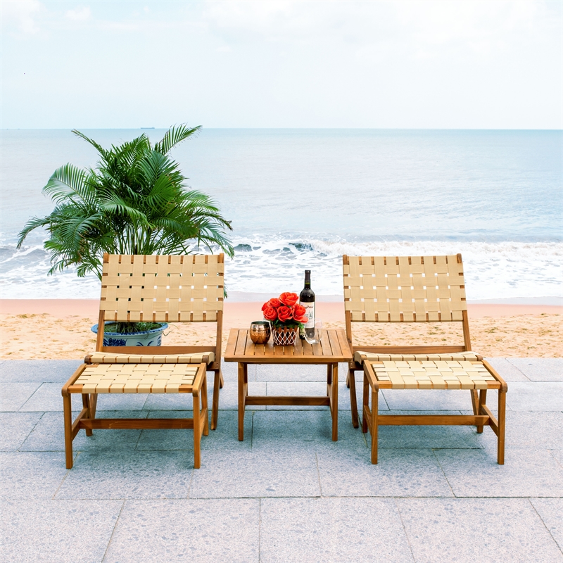 Safavieh Darryl Wood and Fabric Living Set in Natural / Natural