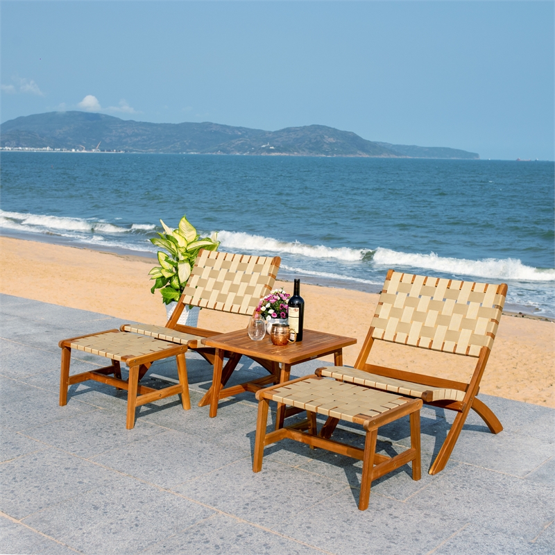 Safavieh Darryl Wood and Fabric Living Set in Natural / Natural