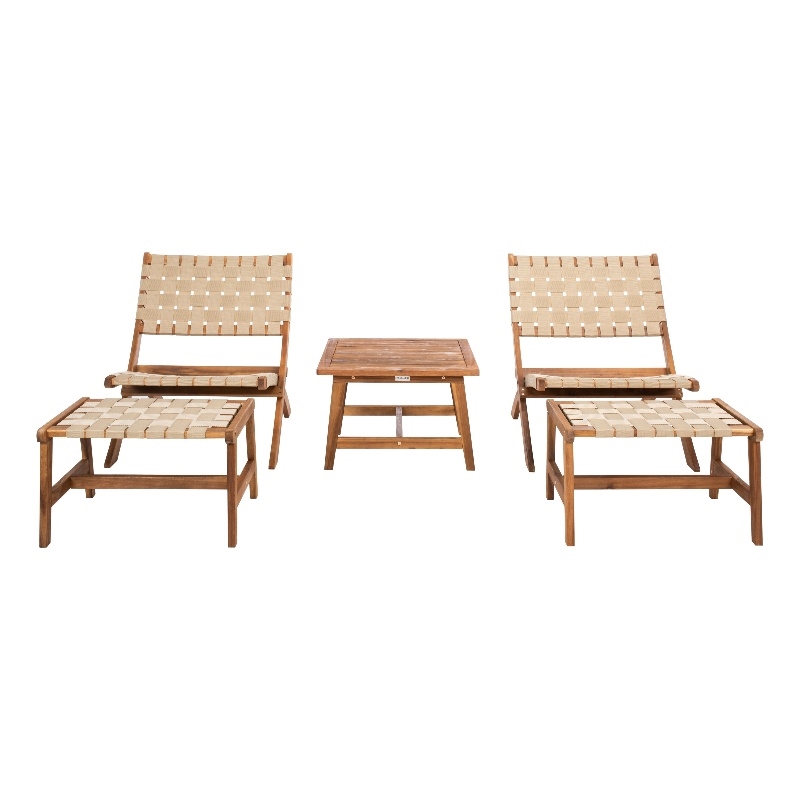 Safavieh Darryl Wood and Fabric Living Set in Natural / Natural