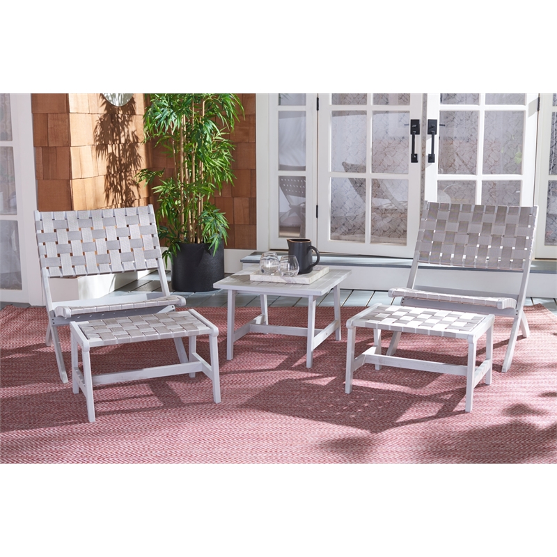 Safavieh Darryl Wood and Fabric Living Set in Gray / Gray