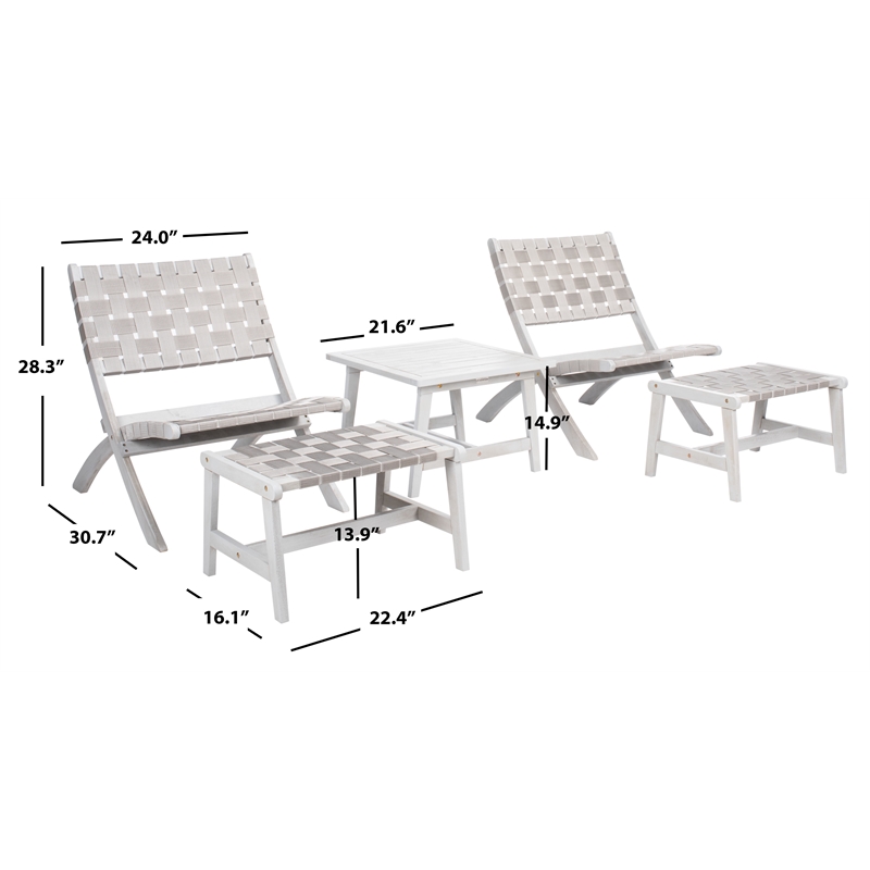 Safavieh Darryl Wood and Fabric Living Set in Gray / Gray