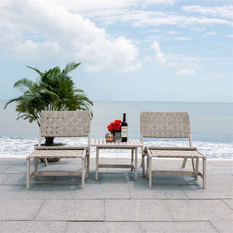 Safavieh Darryl Wood and Fabric Living Set in Gray / Gray