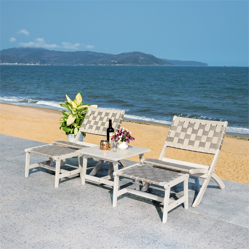 Safavieh Darryl Wood and Fabric Living Set in Gray / Gray