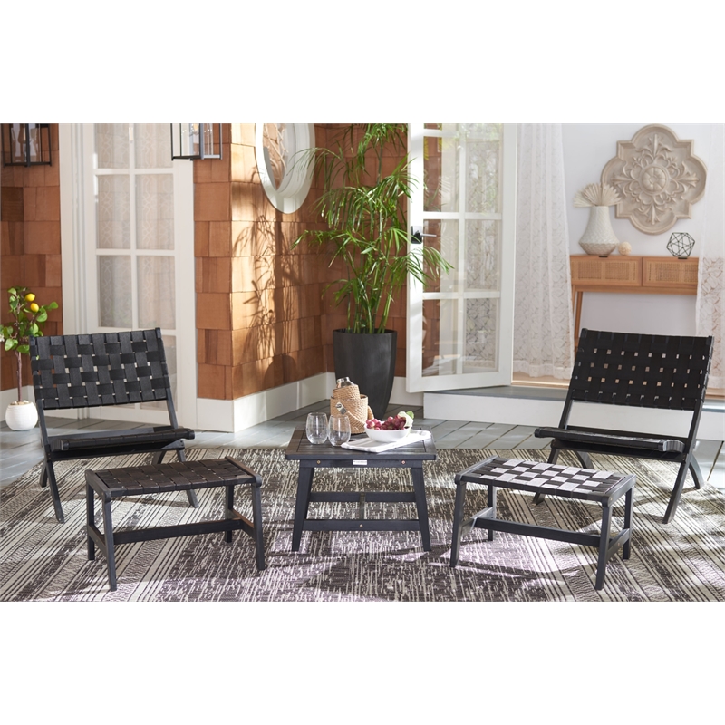 Safavieh Darryl Wood and Fabric Living Set in Black / Black