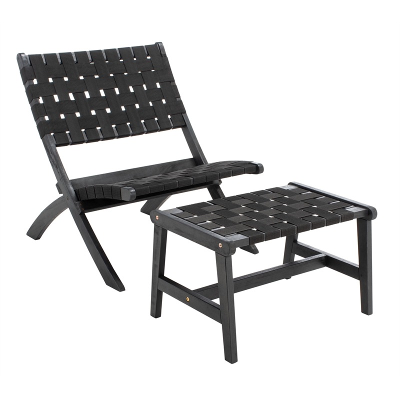 Safavieh Darryl Wood and Fabric Living Set in Black / Black
