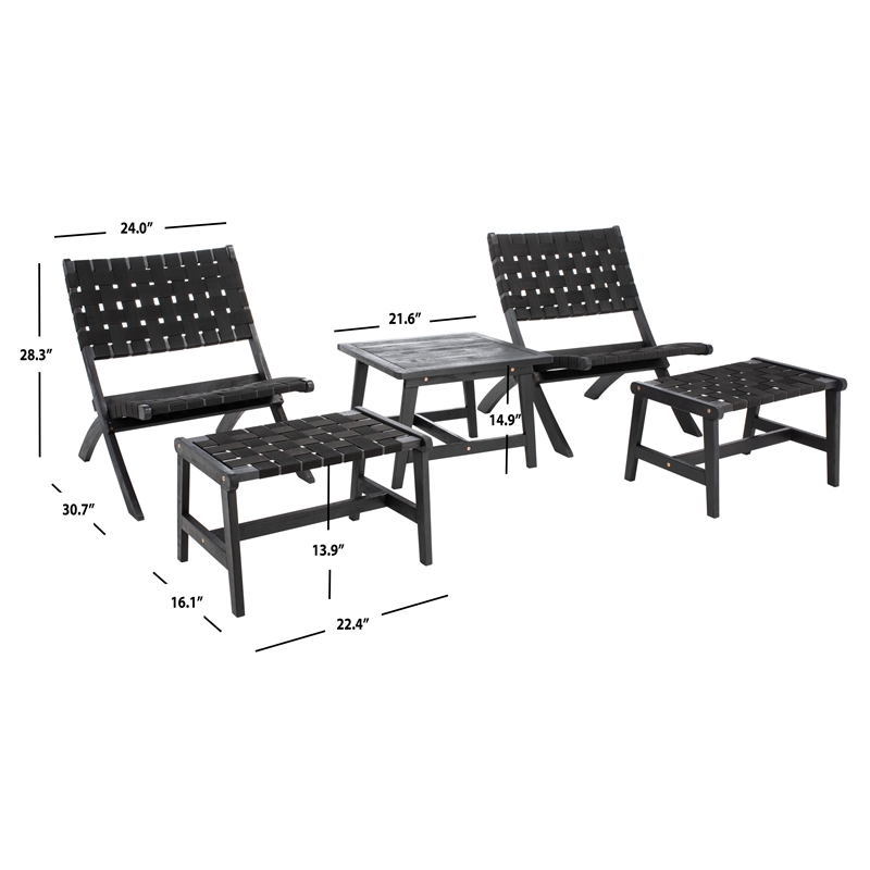 Safavieh Darryl Wood and Fabric Living Set in Black / Black