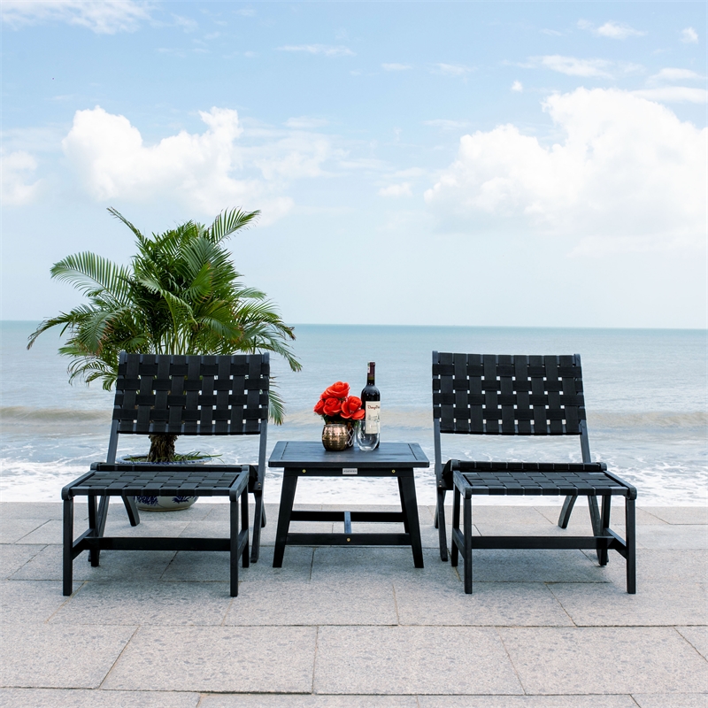Safavieh Darryl Wood and Fabric Living Set in Black / Black