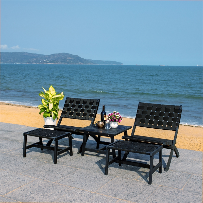 Safavieh Darryl Wood and Fabric Living Set in Black / Black