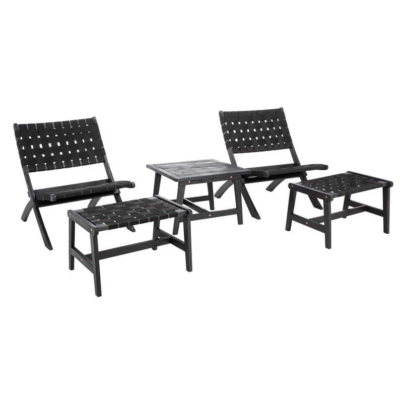 Safavieh Darryl Wood and Fabric Living Set in Black / Black