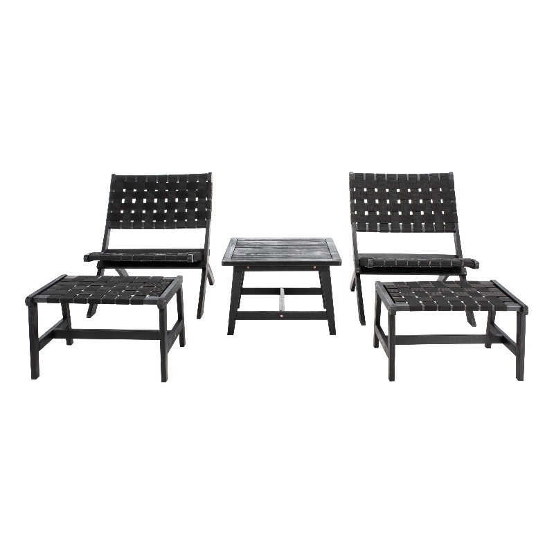 Safavieh Darryl Wood and Fabric Living Set in Black / Black