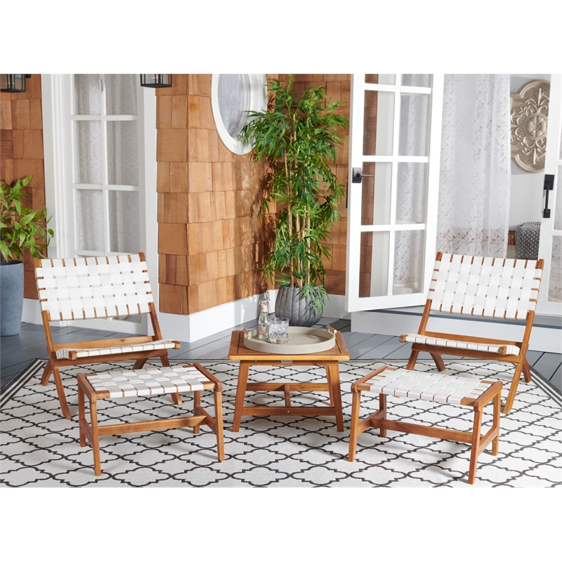 Safavieh Darryl Wood and Fabric Living Set in Natural / White