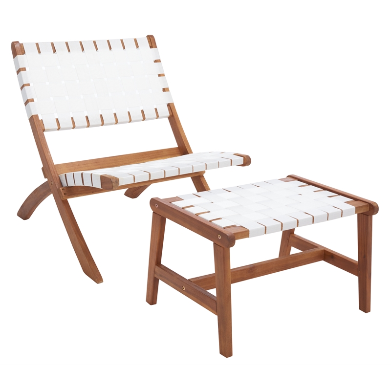 Safavieh Darryl Wood and Fabric Living Set in Natural / White