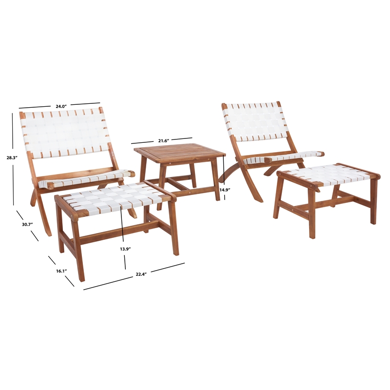 Safavieh Darryl Wood and Fabric Living Set in Natural / White