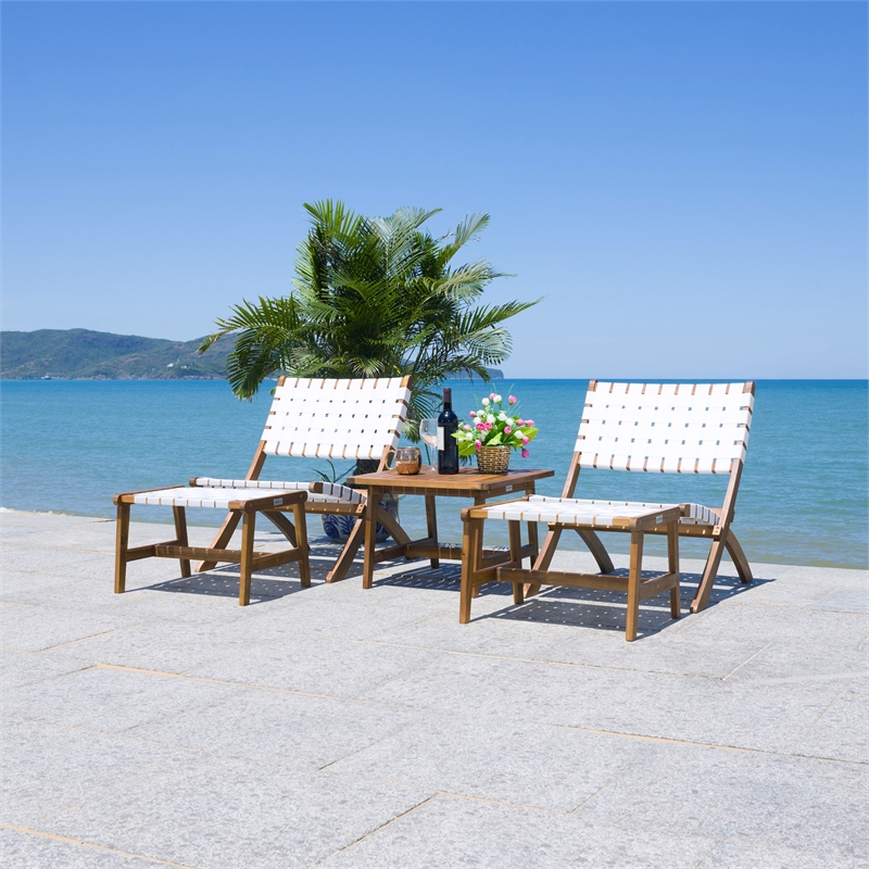 Safavieh Darryl Wood and Fabric Living Set in Natural / White
