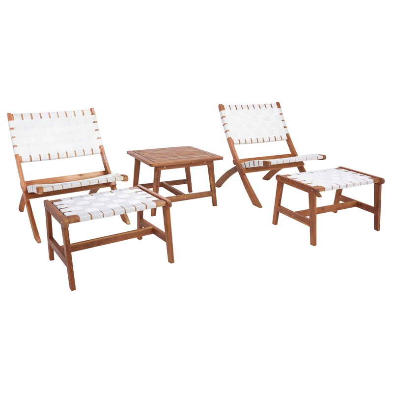 Safavieh Darryl Wood and Fabric Living Set in Natural / White