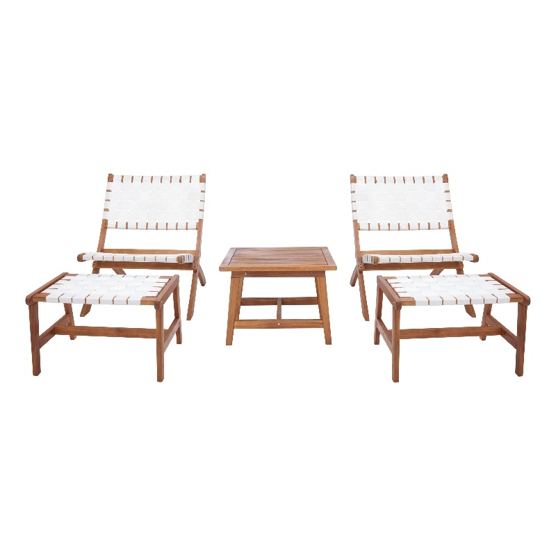 Safavieh Darryl Wood and Fabric Living Set in Natural / White