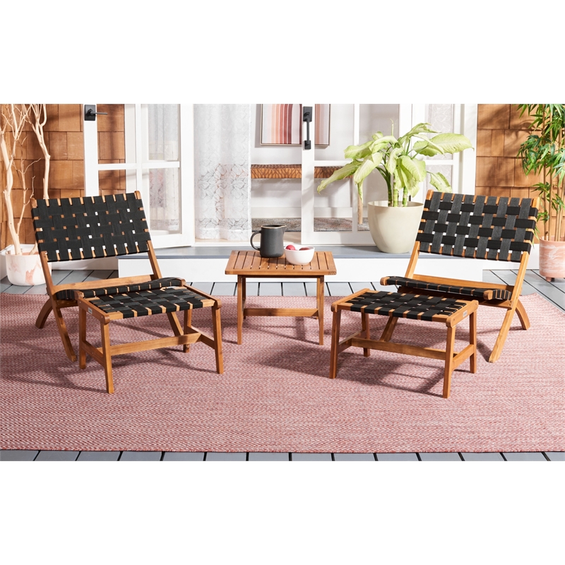 Safavieh Darryl Wood and Fabric Living Set in Natural / Black