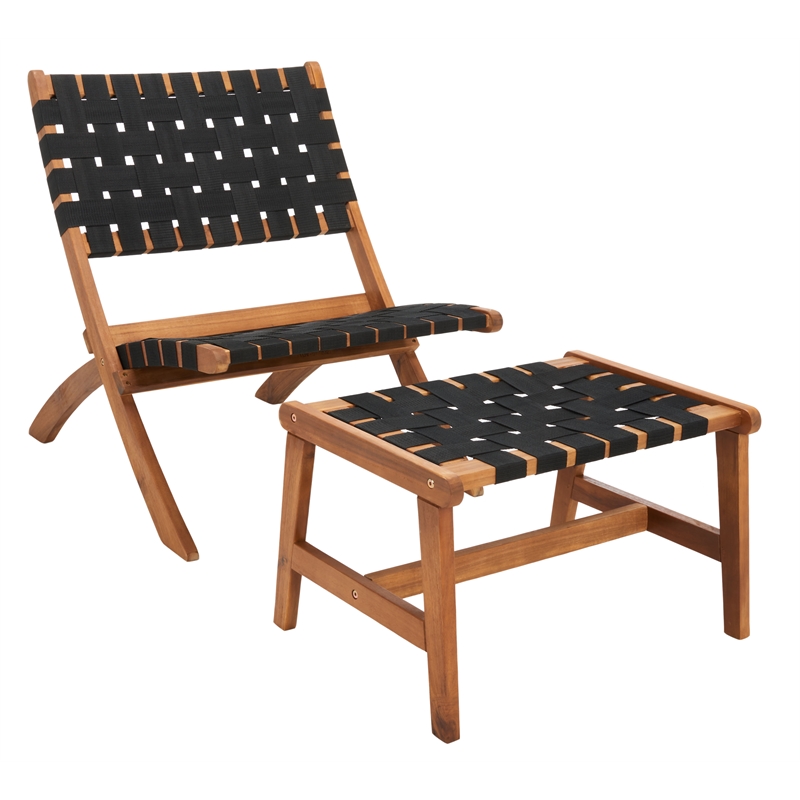 Safavieh Darryl Wood and Fabric Living Set in Natural / Black