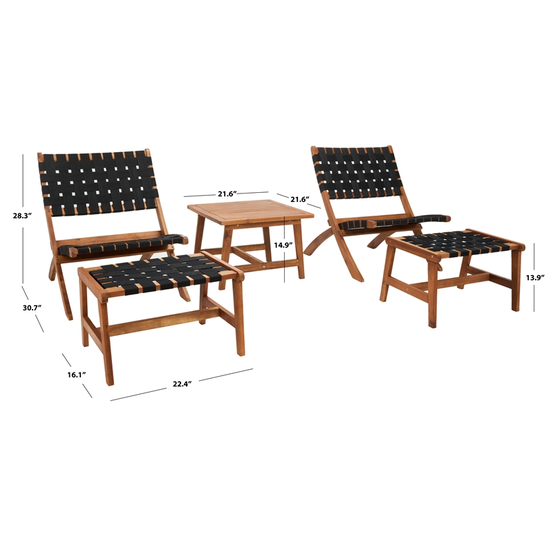 Safavieh Darryl Wood and Fabric Living Set in Natural / Black