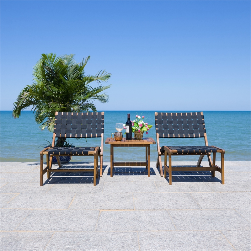 Safavieh Darryl Wood and Fabric Living Set in Natural / Black