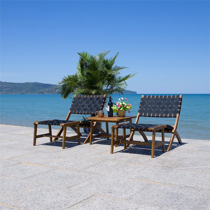 Safavieh Darryl Wood and Fabric Living Set in Natural / Black