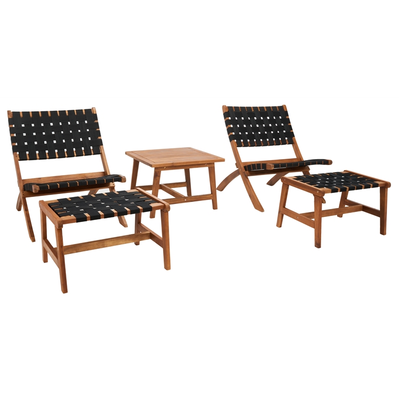 Safavieh Darryl Wood and Fabric Living Set in Natural / Black
