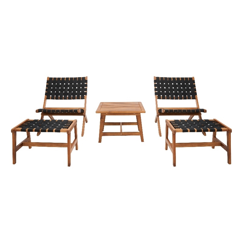 Safavieh Darryl Wood and Fabric Living Set in Natural / Black