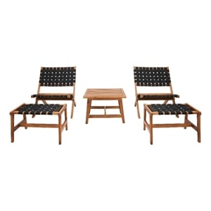 Safavieh Darryl Wood and Fabric Living Set in Natural / Black