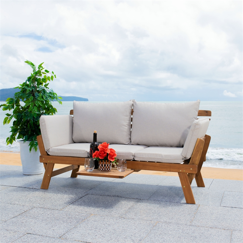 Safavieh Emely Wood Outdoor Daybed in Natural / Light Gray