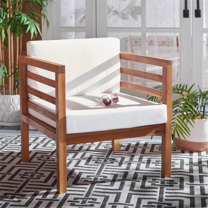 Safavieh Kinnell Wood Outdoor Armchair in Natural / Beige
