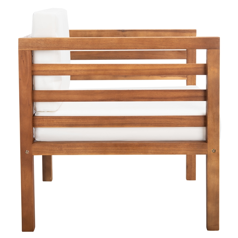 Safavieh Kinnell Wood Outdoor Armchair in Natural / Beige