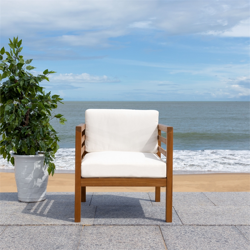 Safavieh Kinnell Wood Outdoor Armchair in Natural / Beige