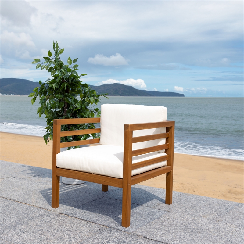Safavieh Kinnell Wood Outdoor Armchair in Natural / Beige